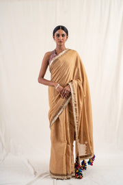 Meena - Gold silk chanderi tissue handwoven saree