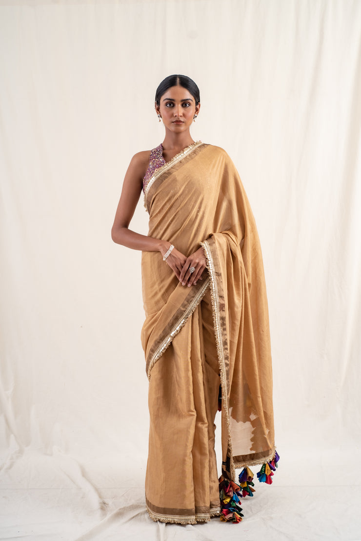 Meena - Gold silk chanderi tissue handwoven saree