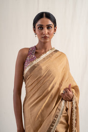 Meena - Gold silk chanderi tissue handwoven saree