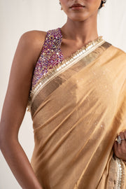 Meena - Gold silk chanderi tissue handwoven saree