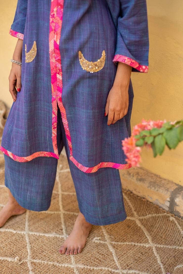 Aroon- Saphire Blue Cotton Upcycled Patchwork  Co-Ord