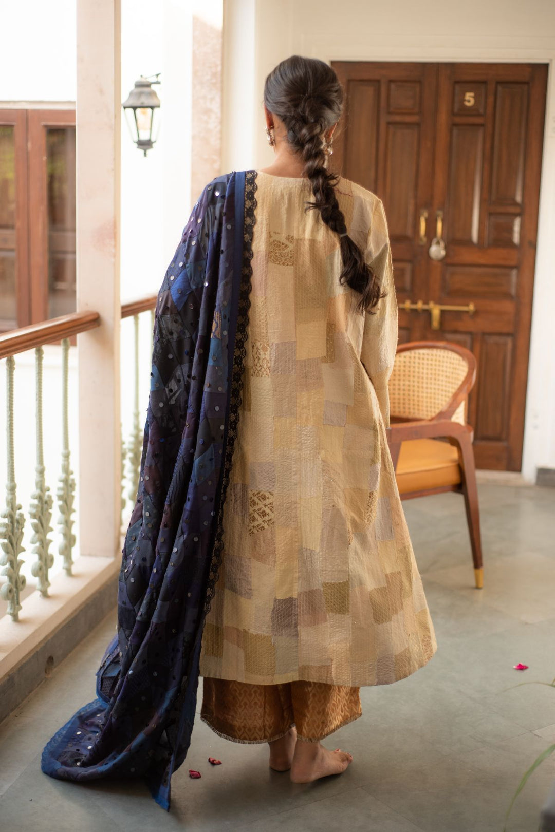 Iola - Blue Upcycled Patchwork Dupatta