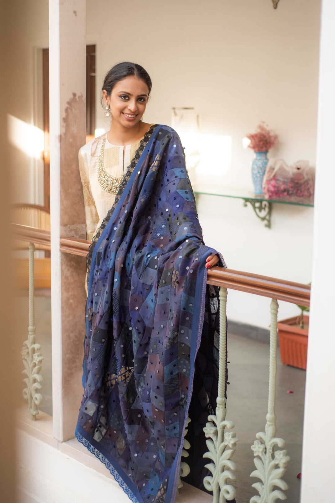 Iola - Blue Upcycled Patchwork Dupatta