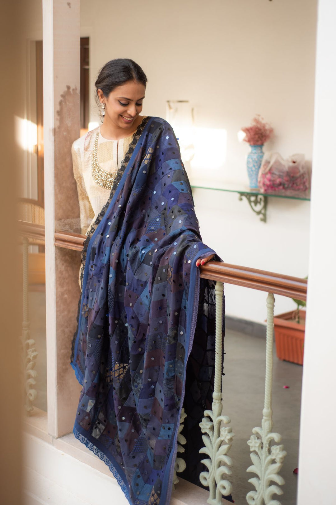 Iola - Blue Upcycled Patchwork Dupatta