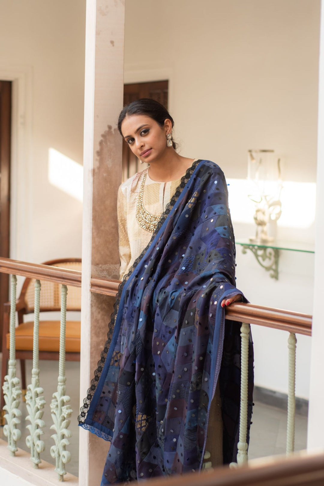 Iola - Blue Upcycled Patchwork Dupatta