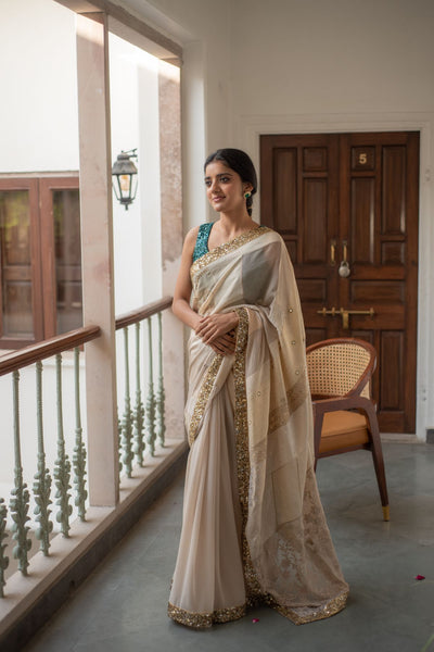 Paarsa- Ivory Upcycled Patchwork Saree