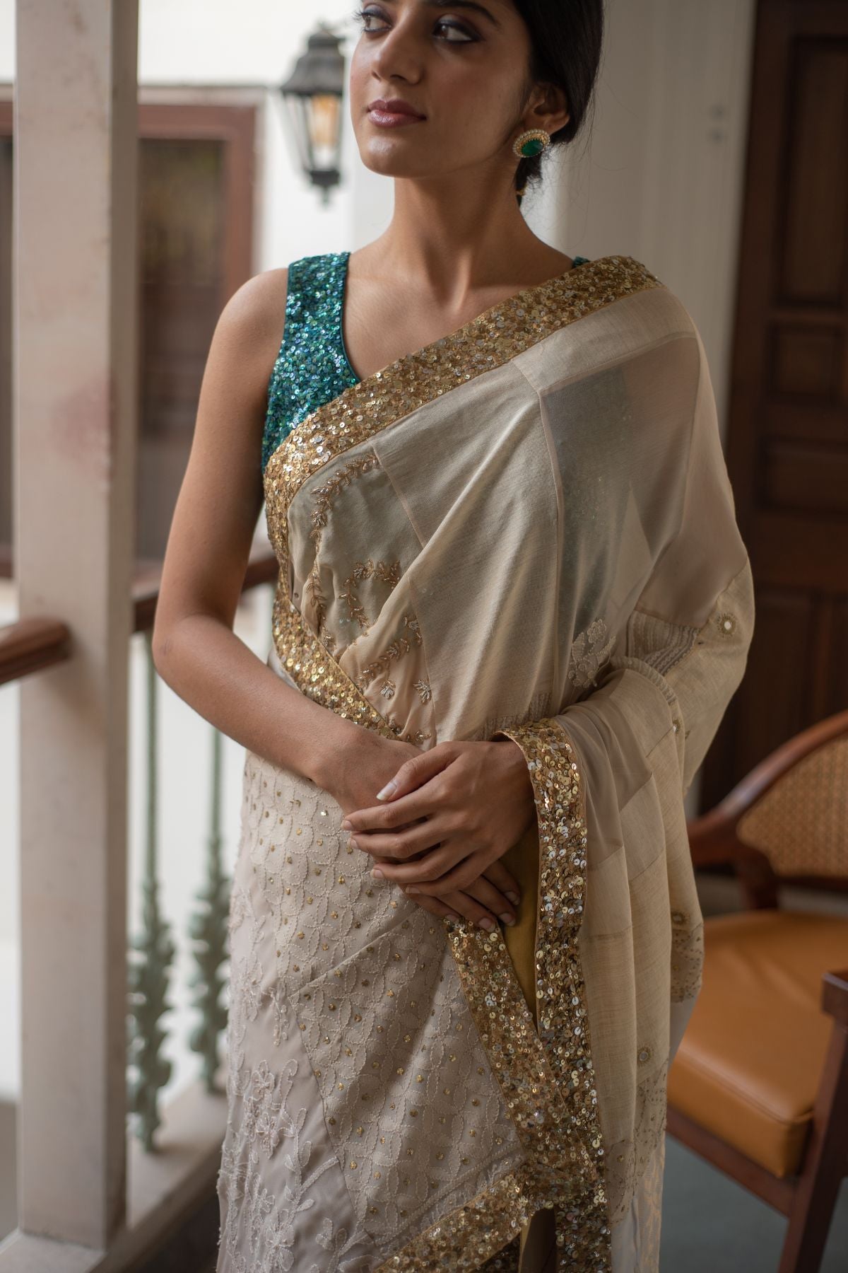 Paarsa- Ivory Upcycled Patchwork Saree