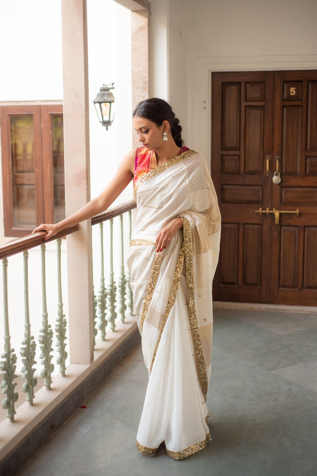 Ausra- Beige Upcycled Patchwork Saree