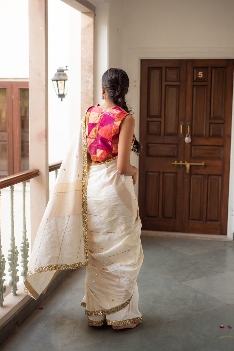 Ausra- Beige Upcycled Patchwork Saree