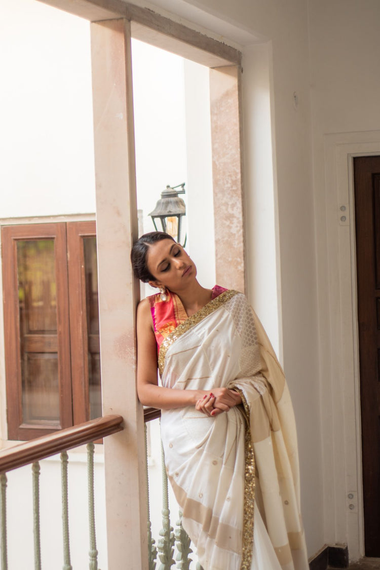 Ausra- Beige Upcycled Patchwork Saree