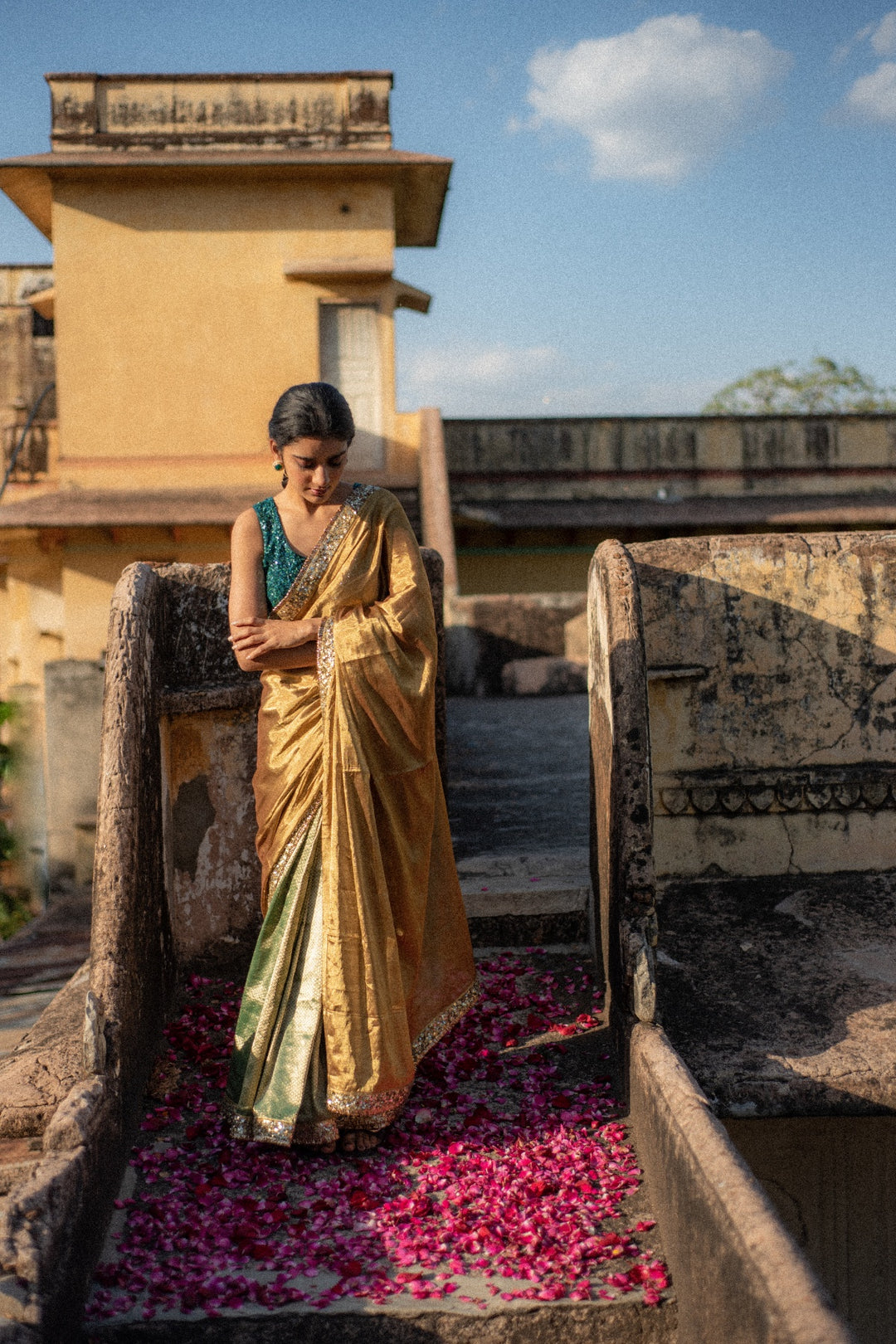 Kiara- Green and Gold Silk Chanderi  Saree