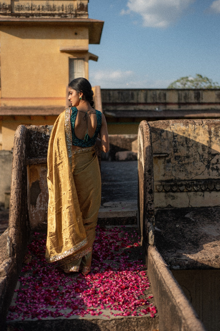 Kiara- Green and Gold Silk Chanderi  Saree