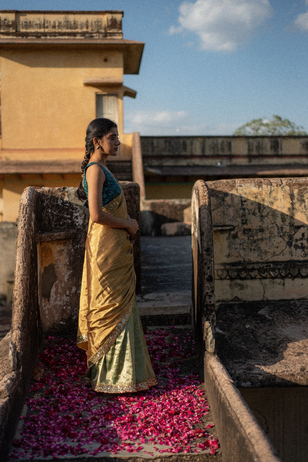 Kiara- Green and Gold Silk Chanderi  Saree