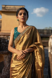 Kiara- Green and Gold Silk Chanderi  Saree