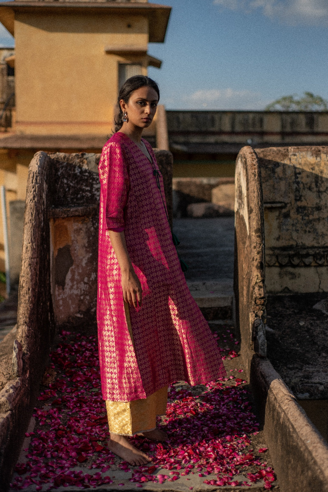 Neima + Nara - Pink Silk Brocade Kurta with Silk Brocade Palazzo