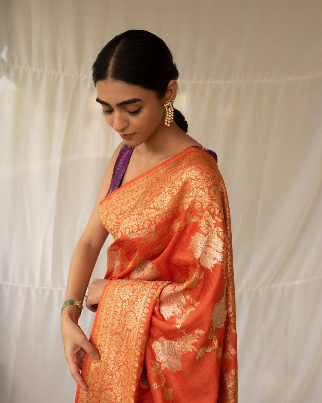 Swaroopini - Orange Moonga Silk Banarasi Brocade Saree