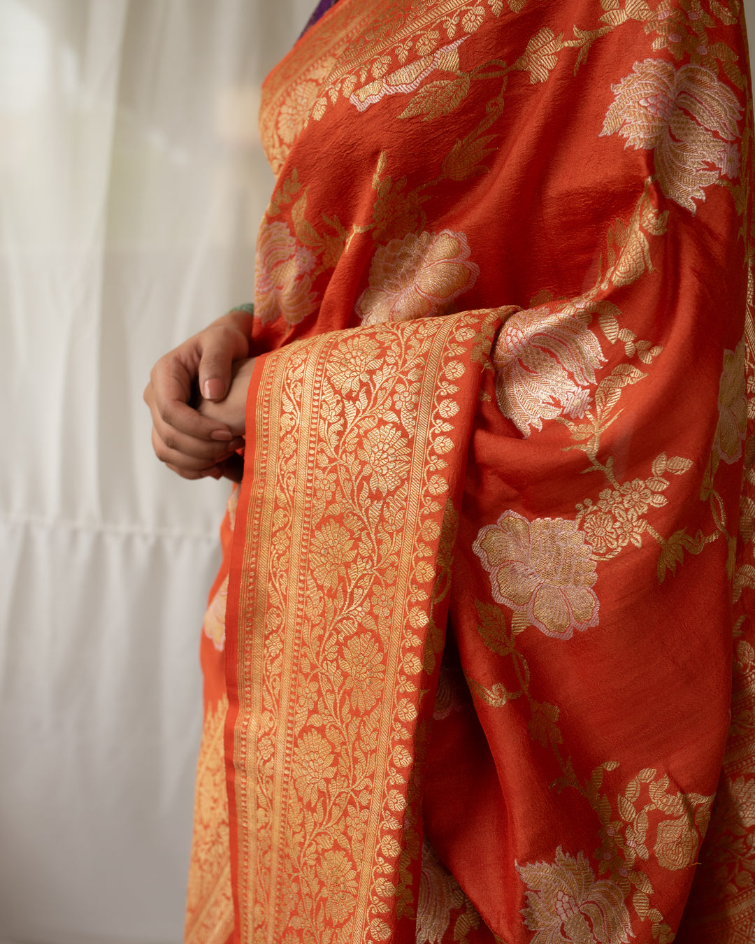 Swaroopini - Orange Moonga Silk Banarasi Brocade Saree
