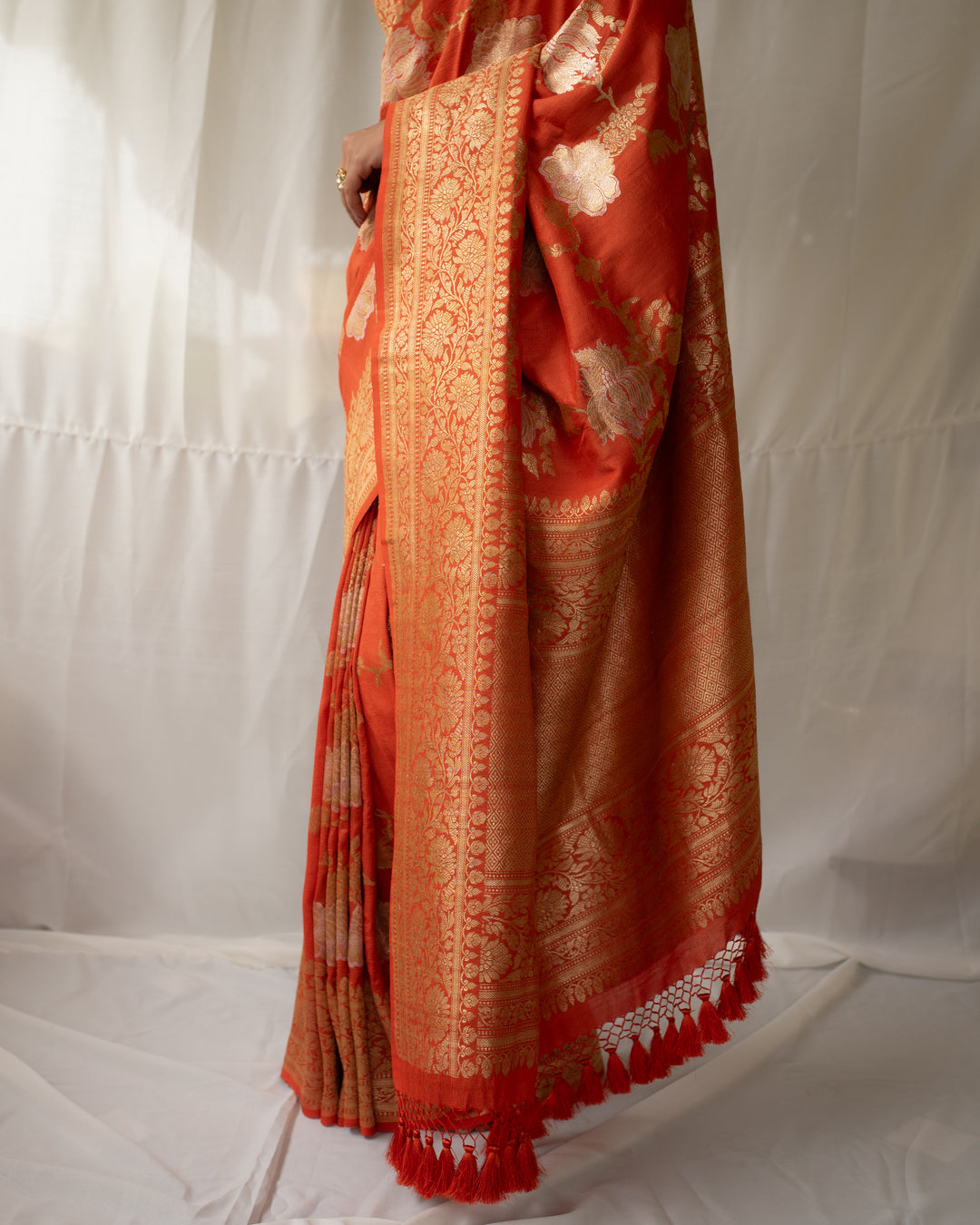 Swaroopini - Orange Moonga Silk Banarasi Brocade Saree