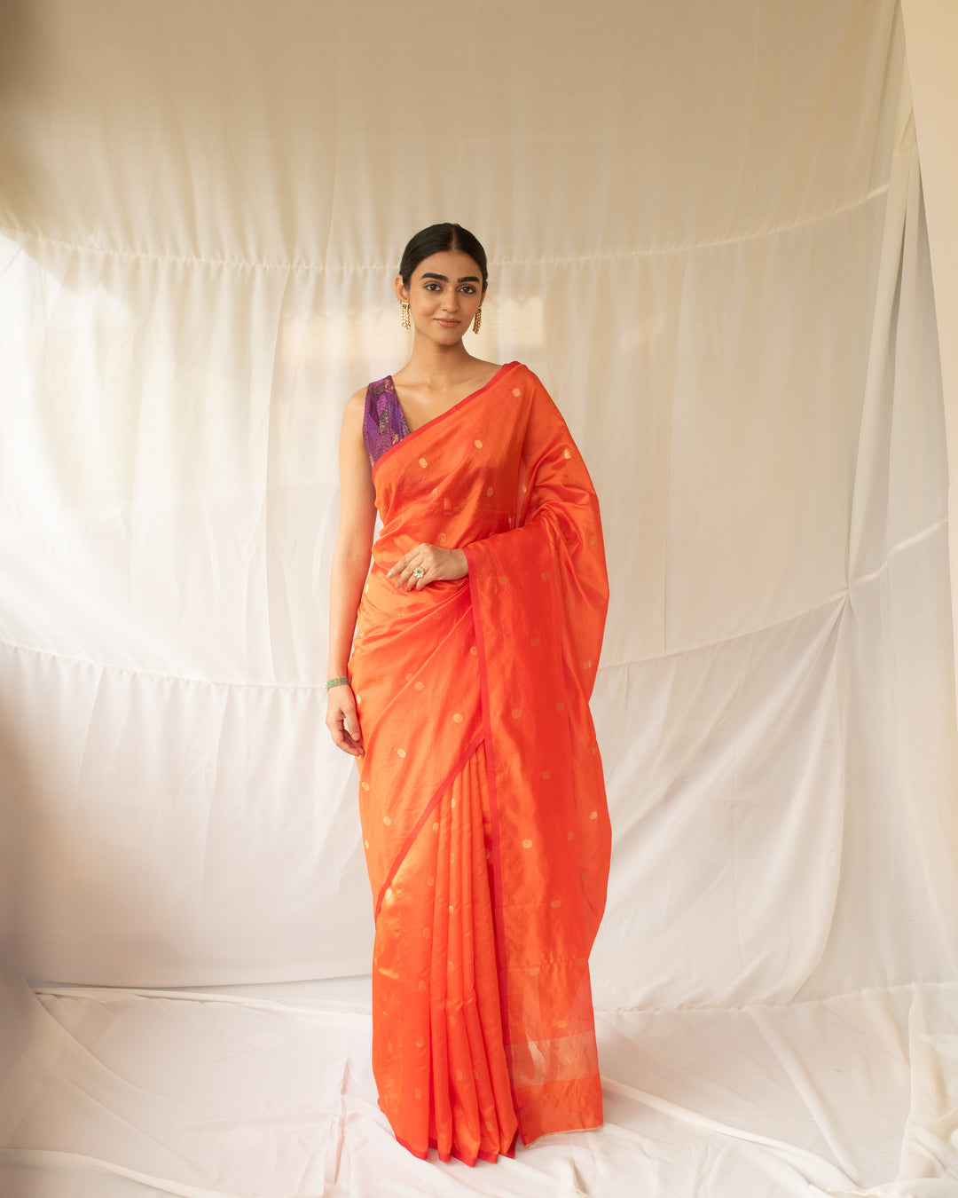 Triya - Orange Silk Chanderi Saree