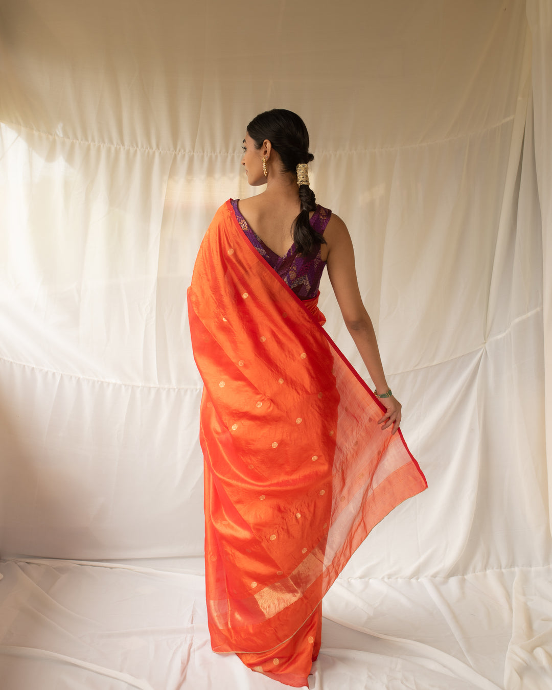Triya - Orange Silk Chanderi Saree