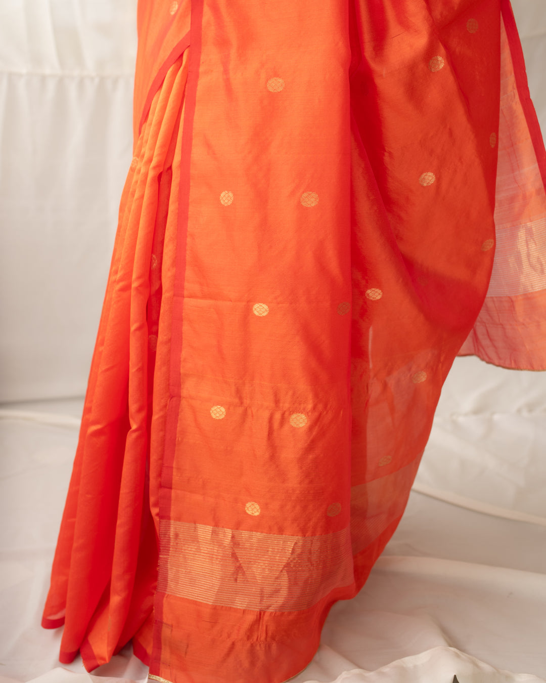 Triya - Orange Silk Chanderi Saree