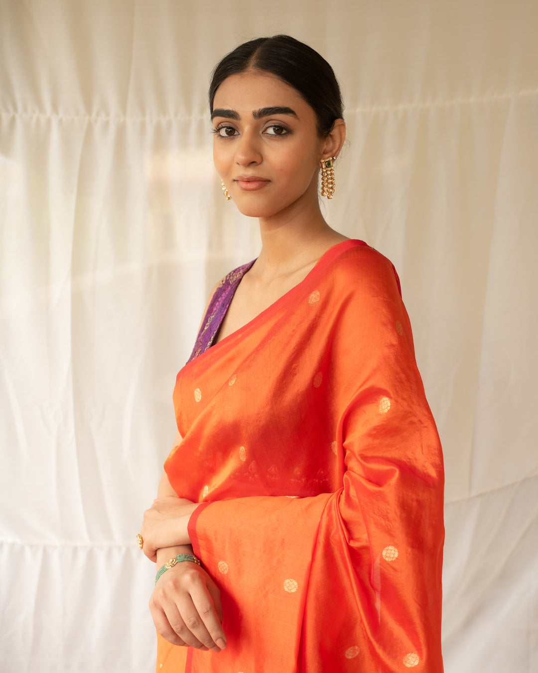 Triya - Orange Silk Chanderi Saree