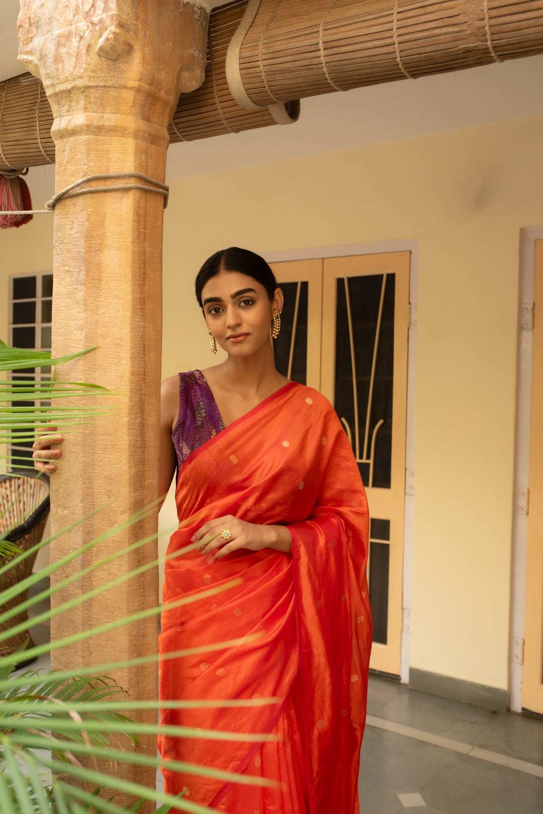 Triya - Orange Silk Chanderi Saree