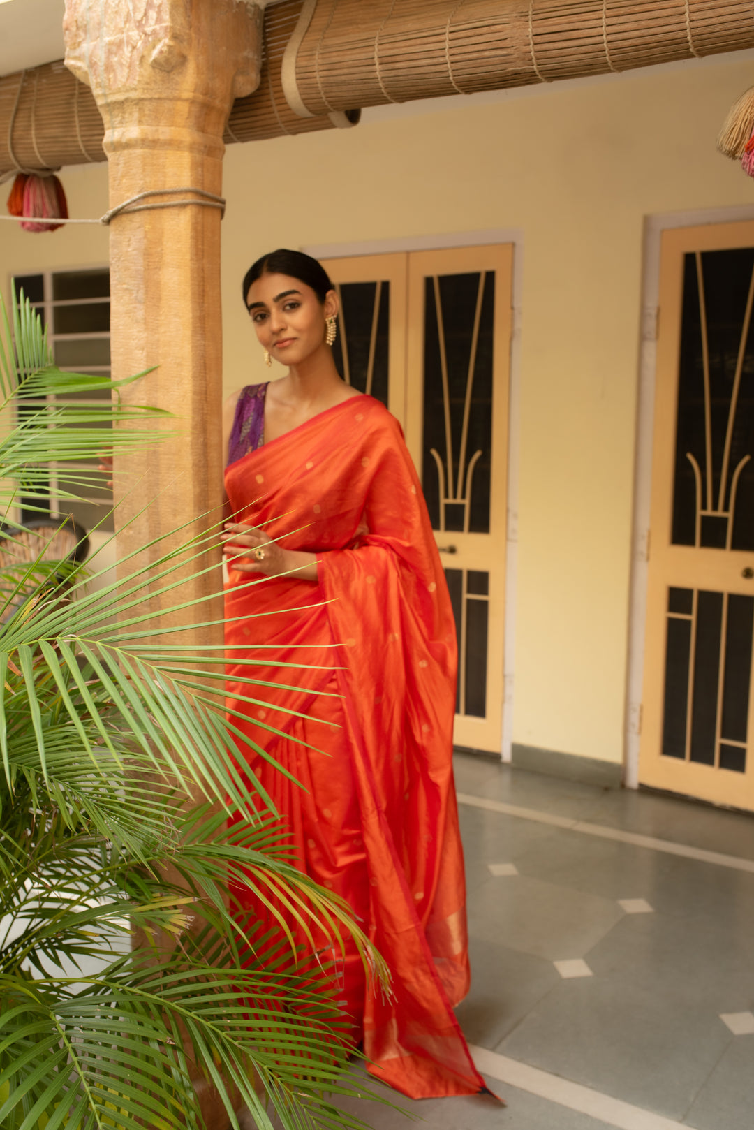 Triya - Orange Silk Chanderi Saree