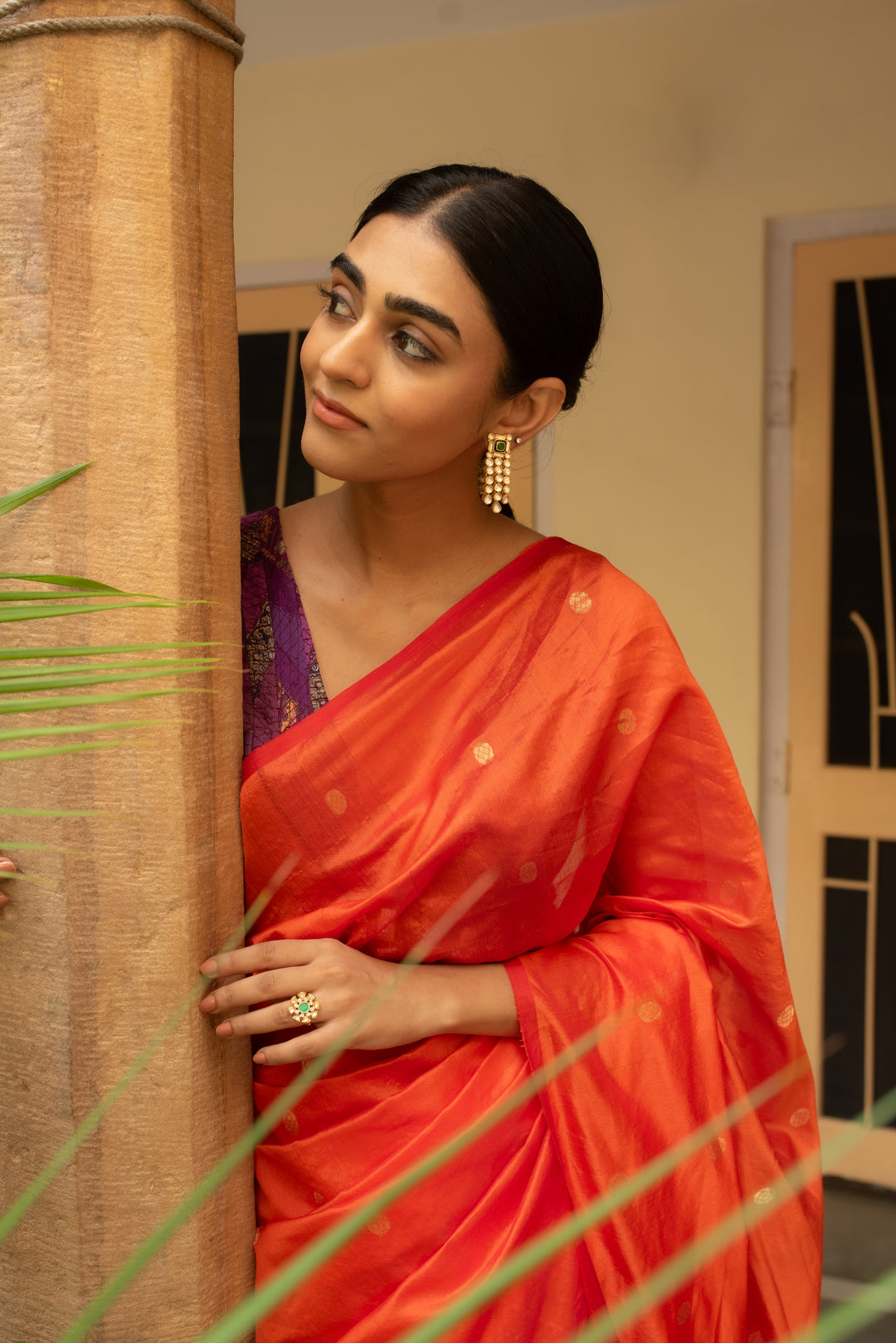 Triya - Orange Silk Chanderi Saree