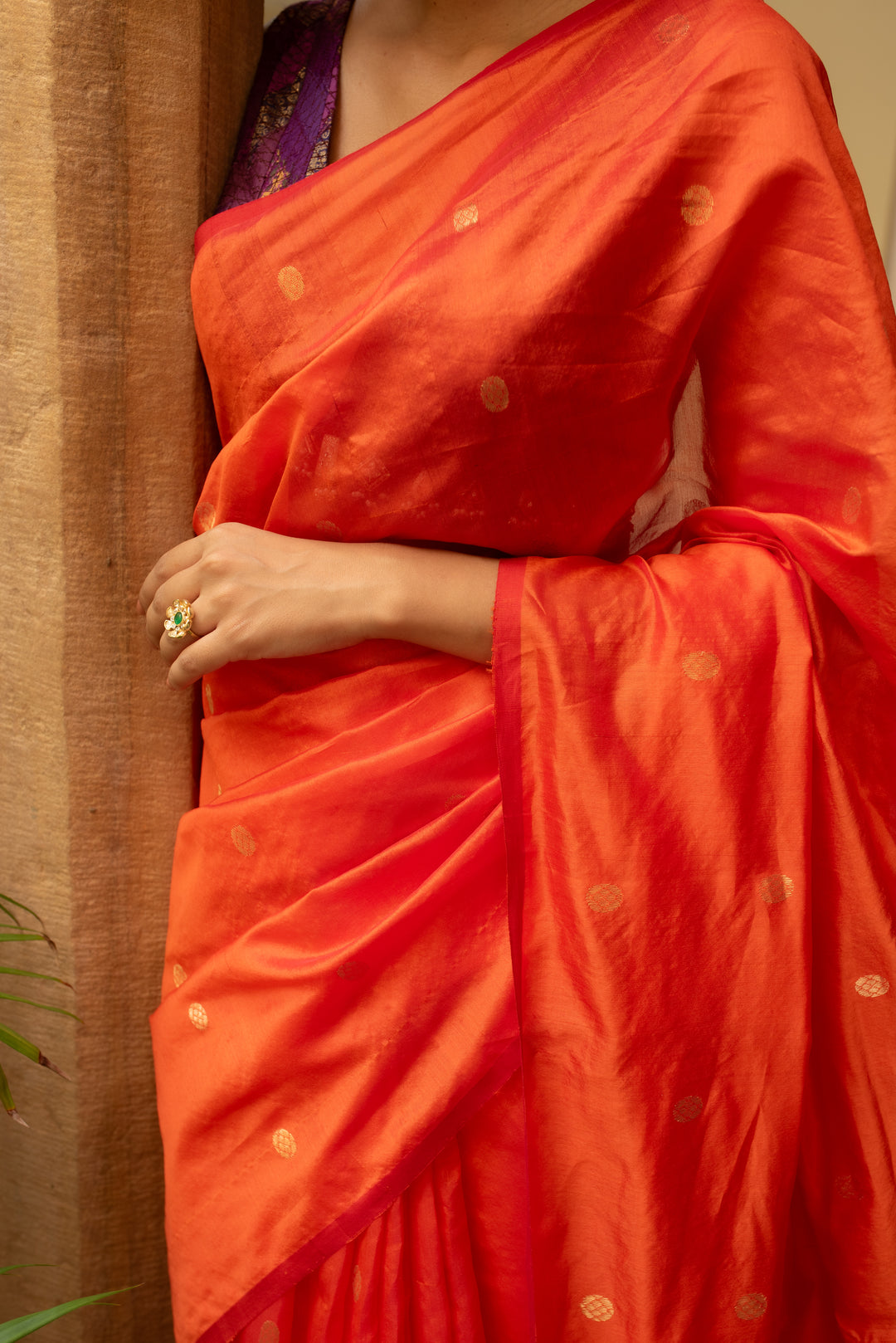Triya - Orange Silk Chanderi Saree