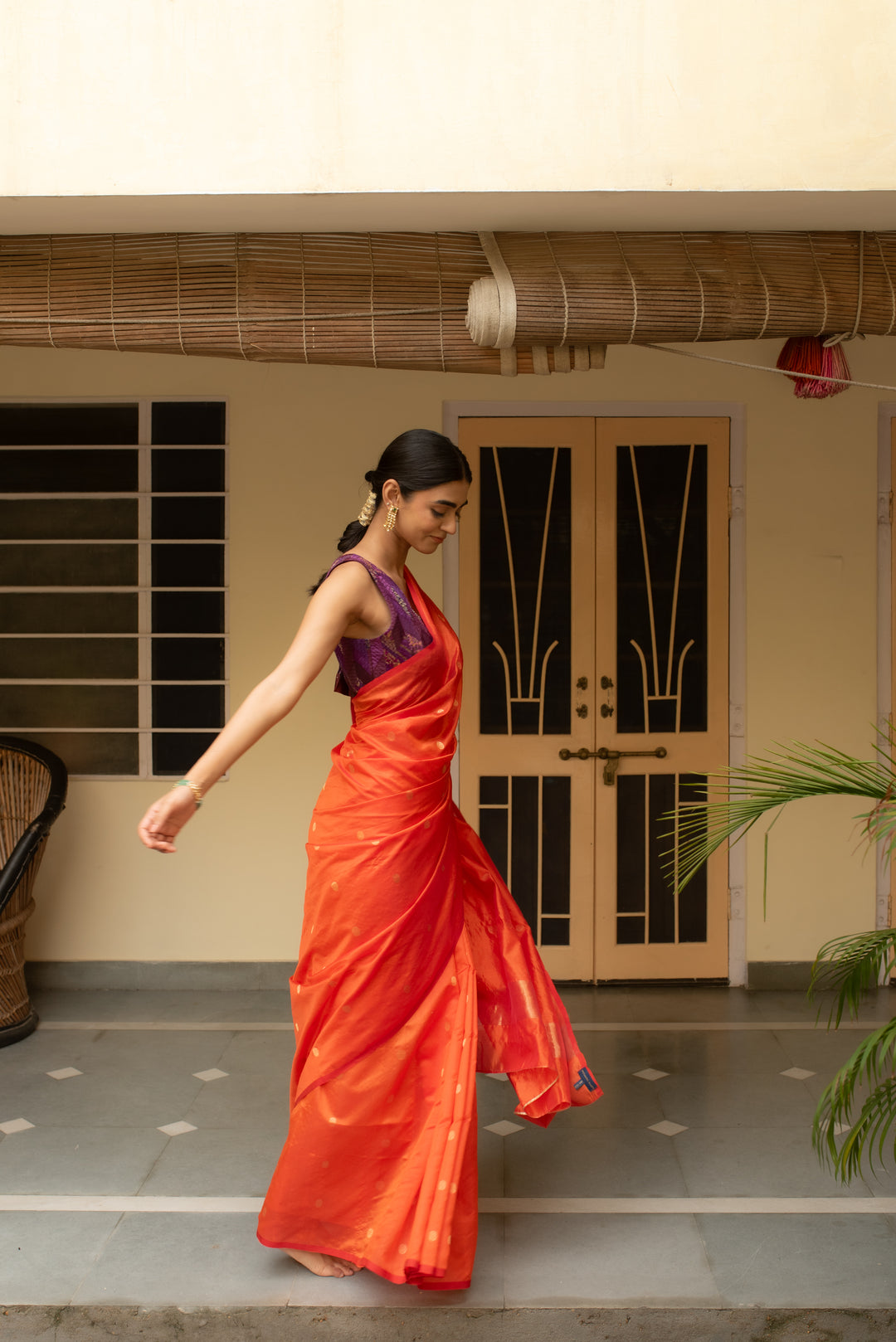 Triya - Orange Silk Chanderi Saree