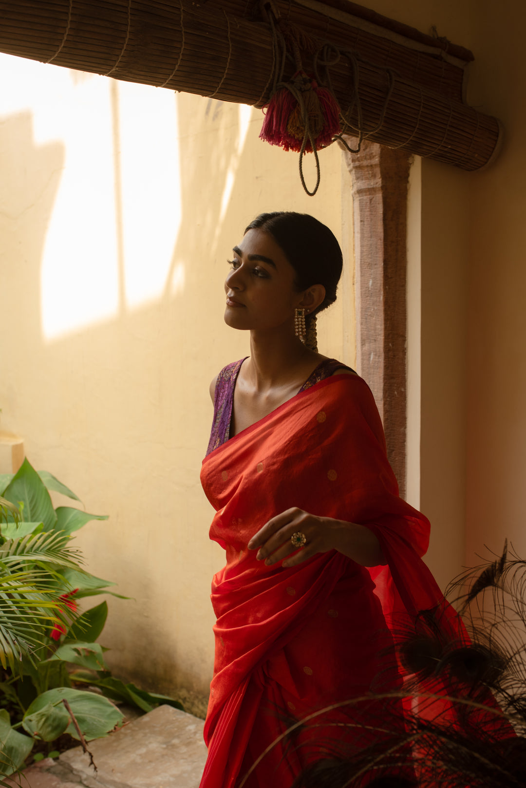 Triya - Orange Silk Chanderi Saree