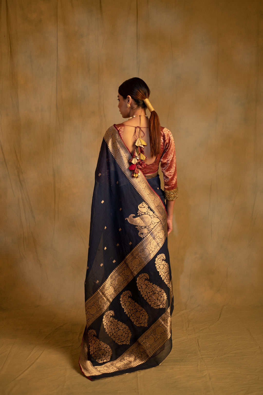 Sankranti- Navy Blue Cotton Banarasi Saree