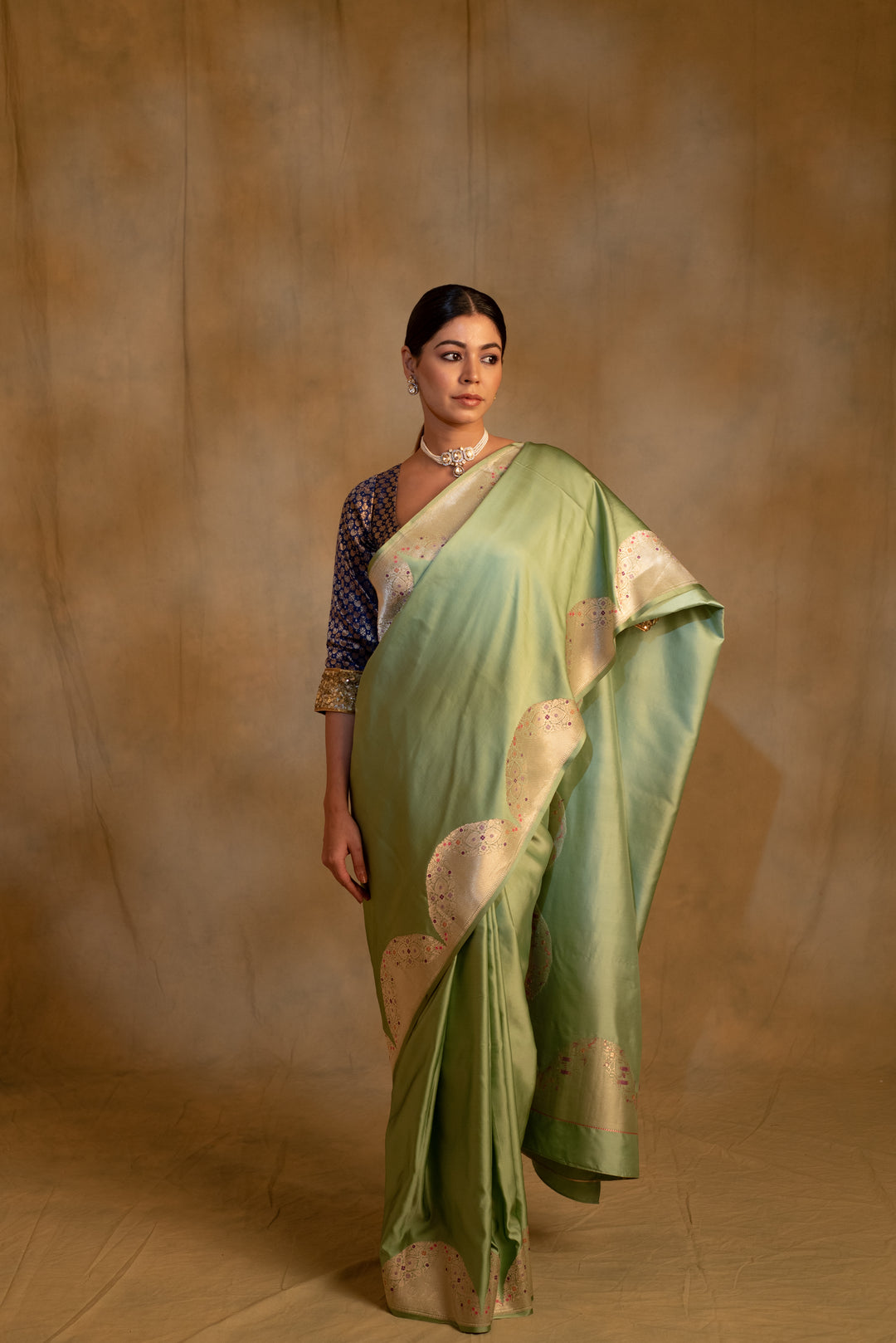 Bhagwati- Sage Green Silk Mashroo Saree