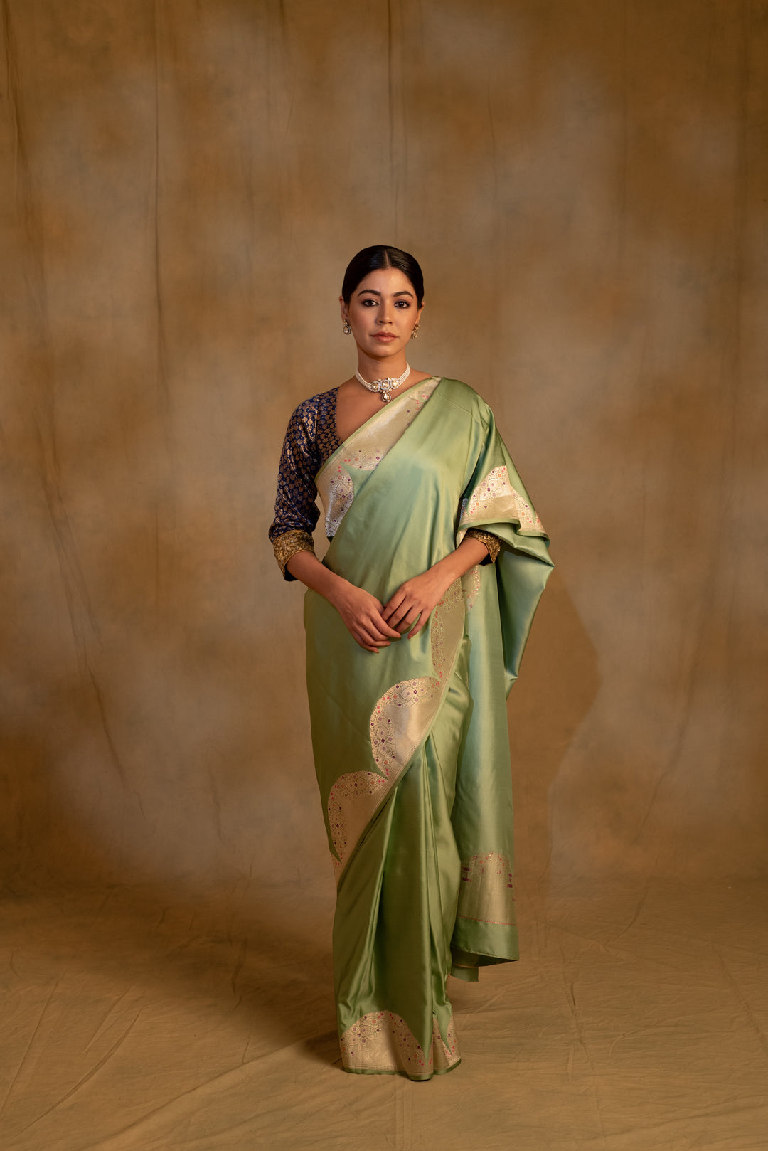 Bhagwati- Sage Green Silk Mashroo Saree