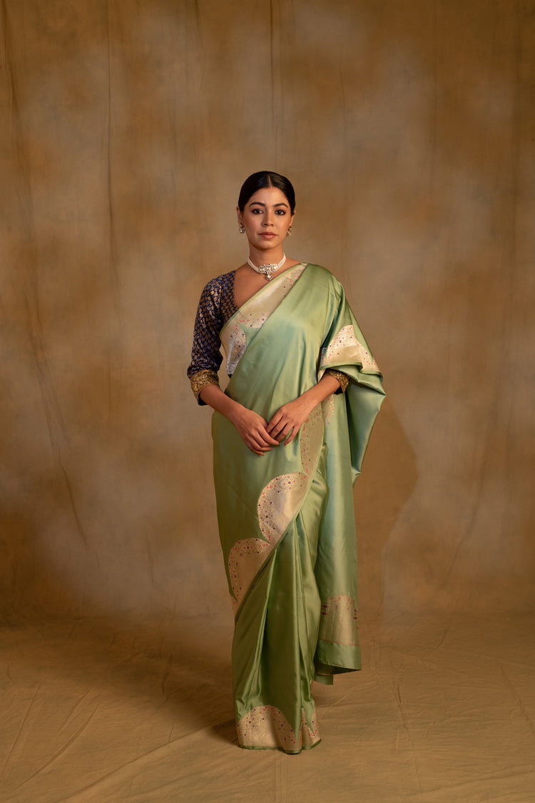 Bhagwati- Sage Green Silk Mashroo Saree