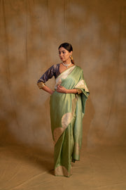 Bhagwati- Sage Green Silk Mashroo Saree