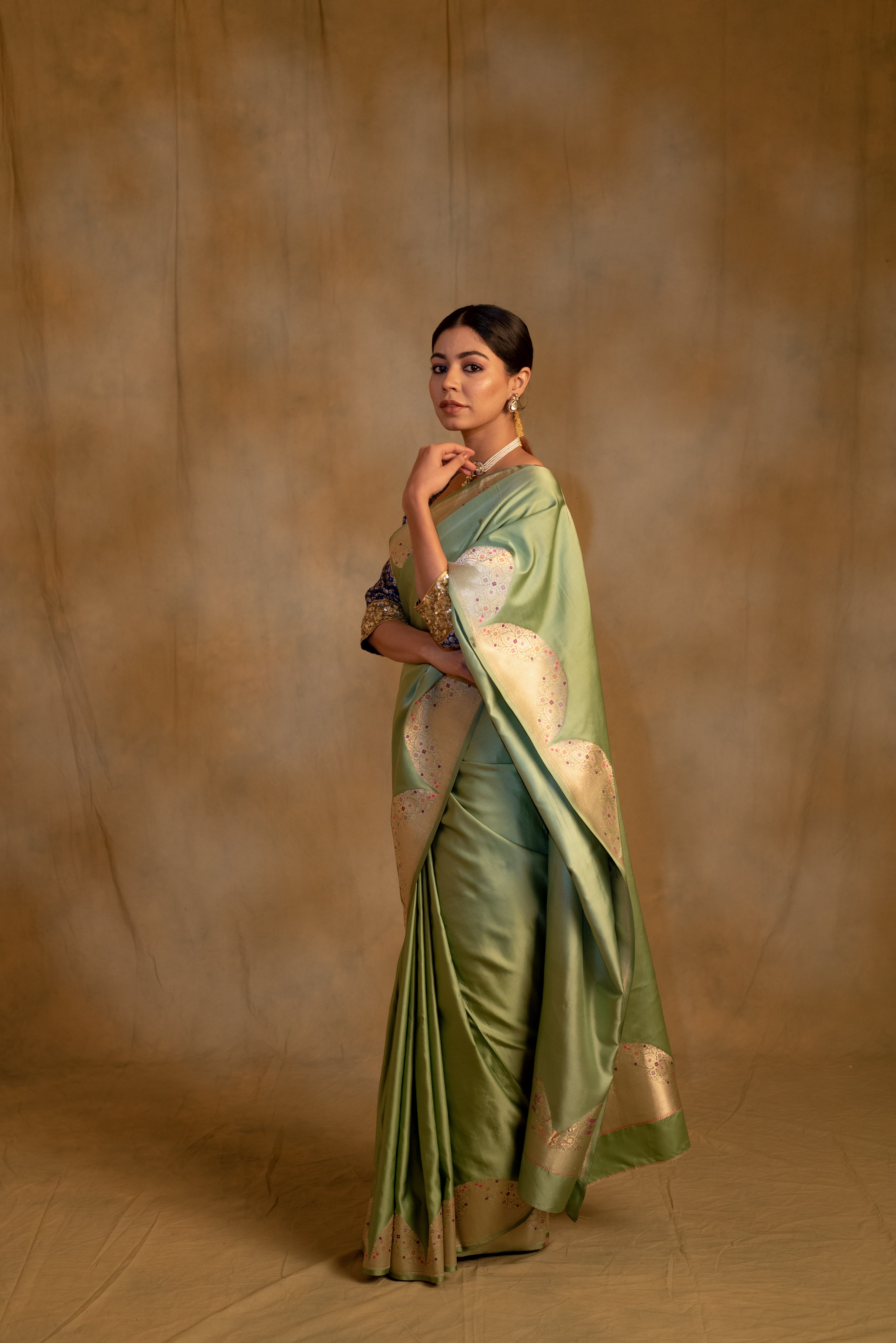 Bhagwati- Sage Green Silk Mashroo Saree