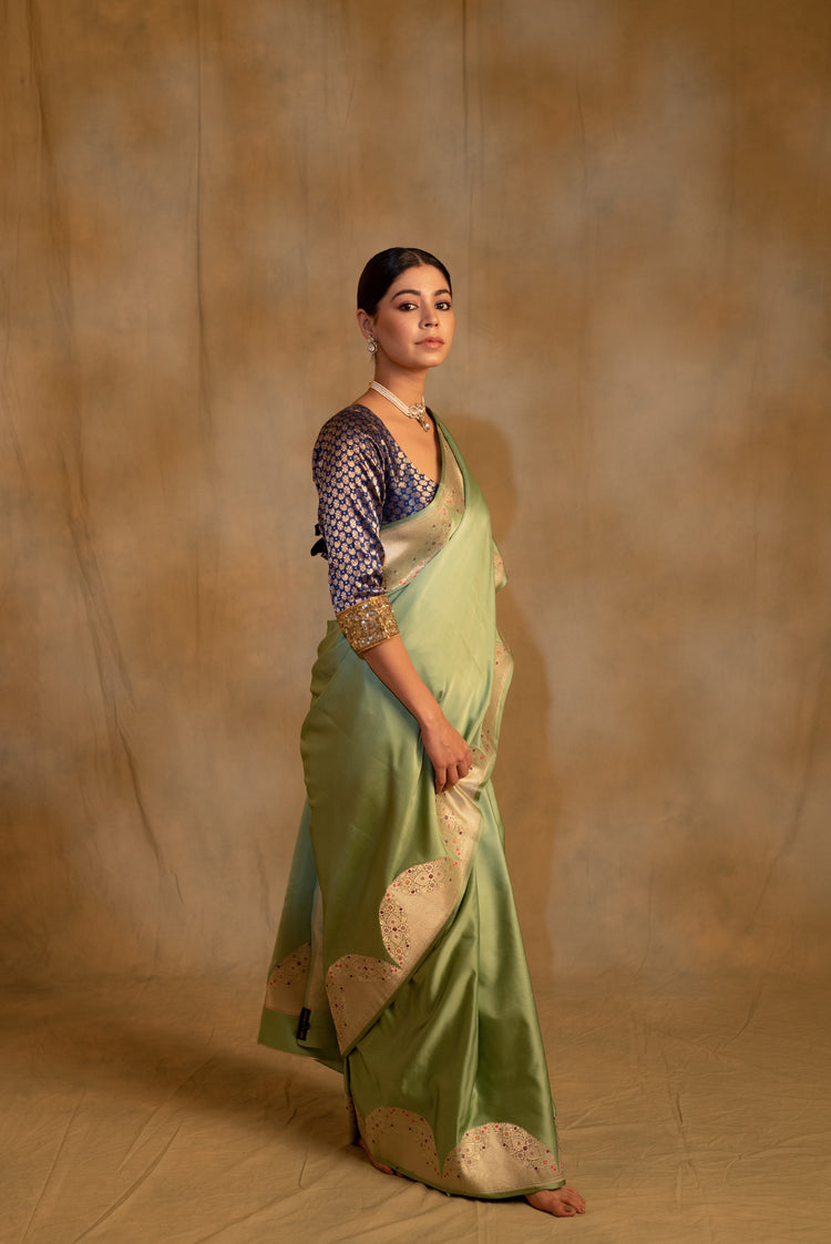 Bhagwati- Sage Green Silk Mashroo Saree