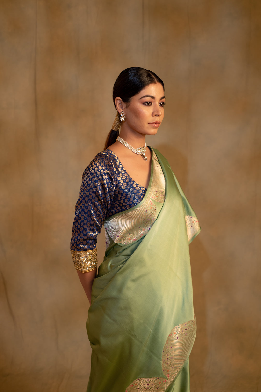 Bhagwati- Sage Green Silk Mashroo Saree