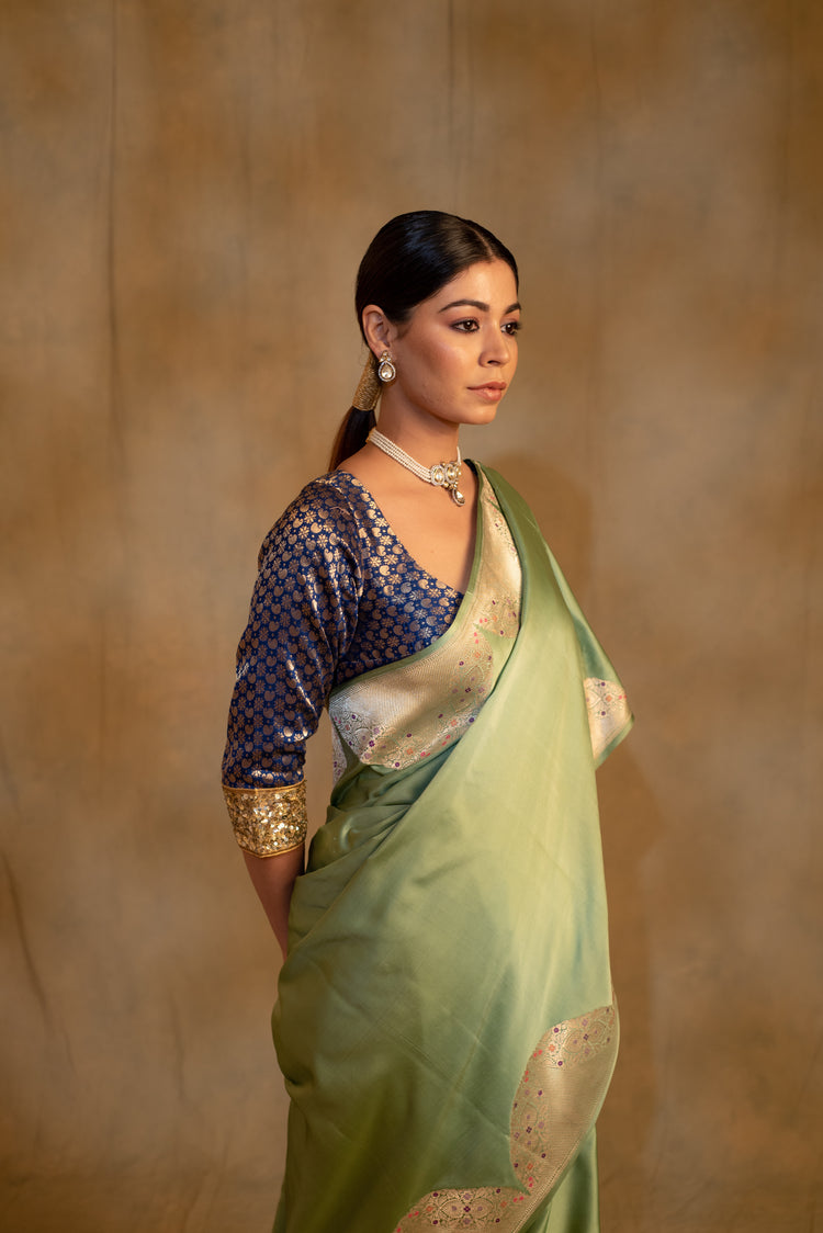 Bhagwati- Sage Green Silk Mashroo Saree