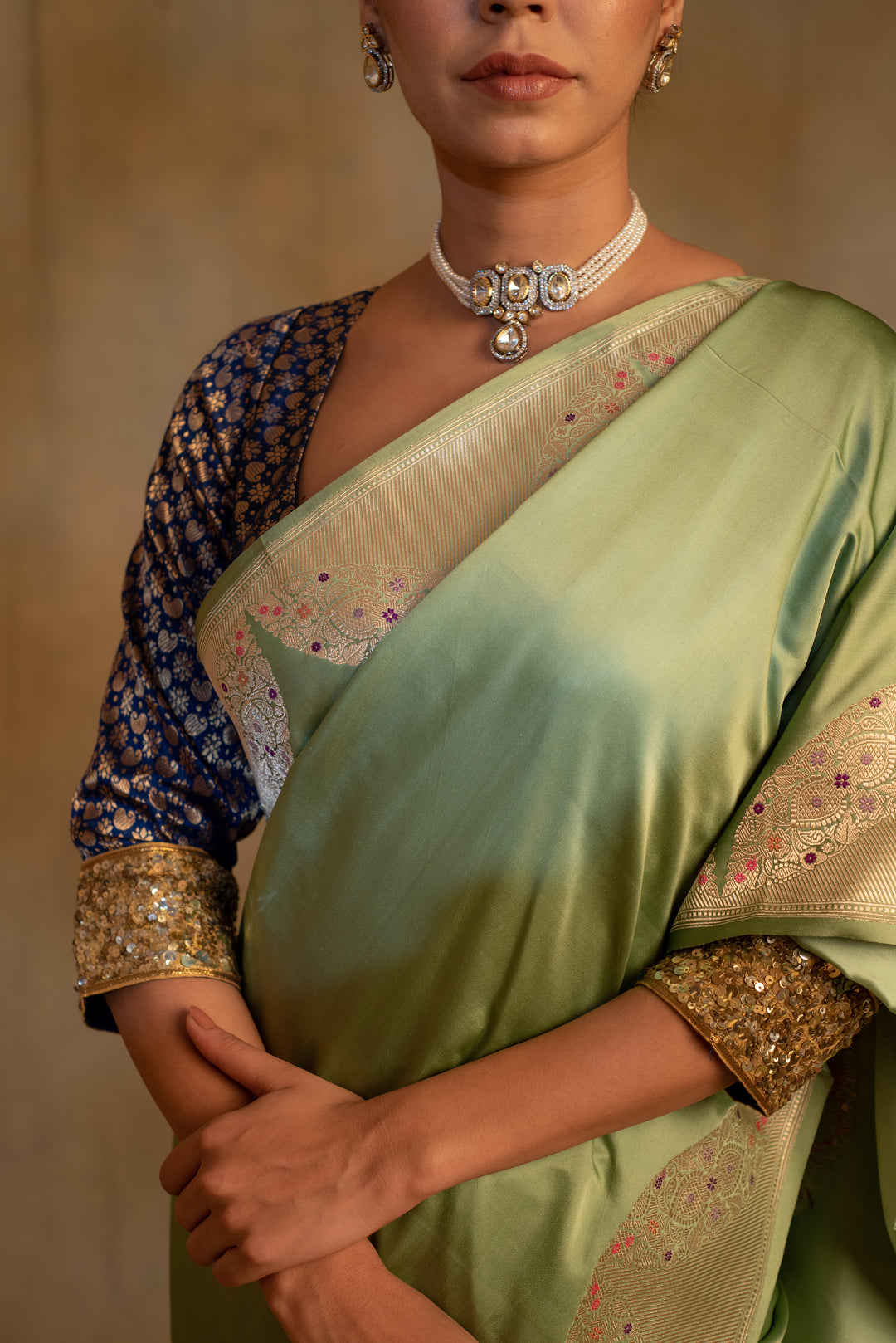 Bhagwati- Sage Green Silk Mashroo Saree