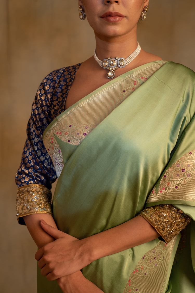 Bhagwati- Sage Green Silk Mashroo Saree