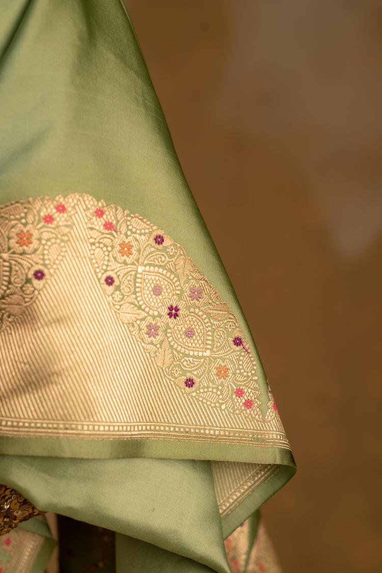 Bhagwati- Sage Green Silk Mashroo Saree