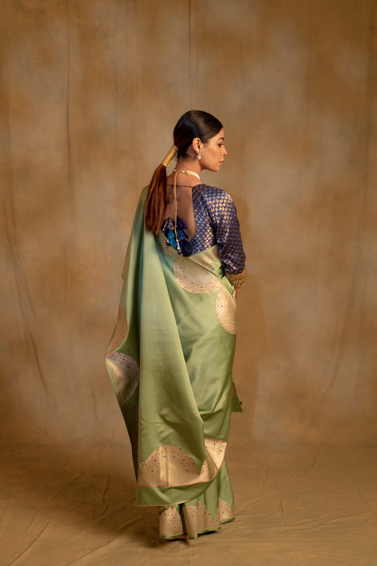 Bhagwati- Sage Green Silk Mashroo Saree