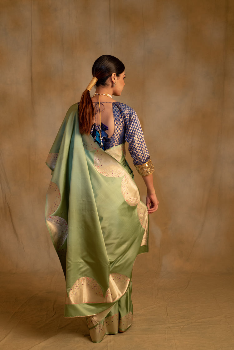 Bhagwati- Sage Green Silk Mashroo Saree