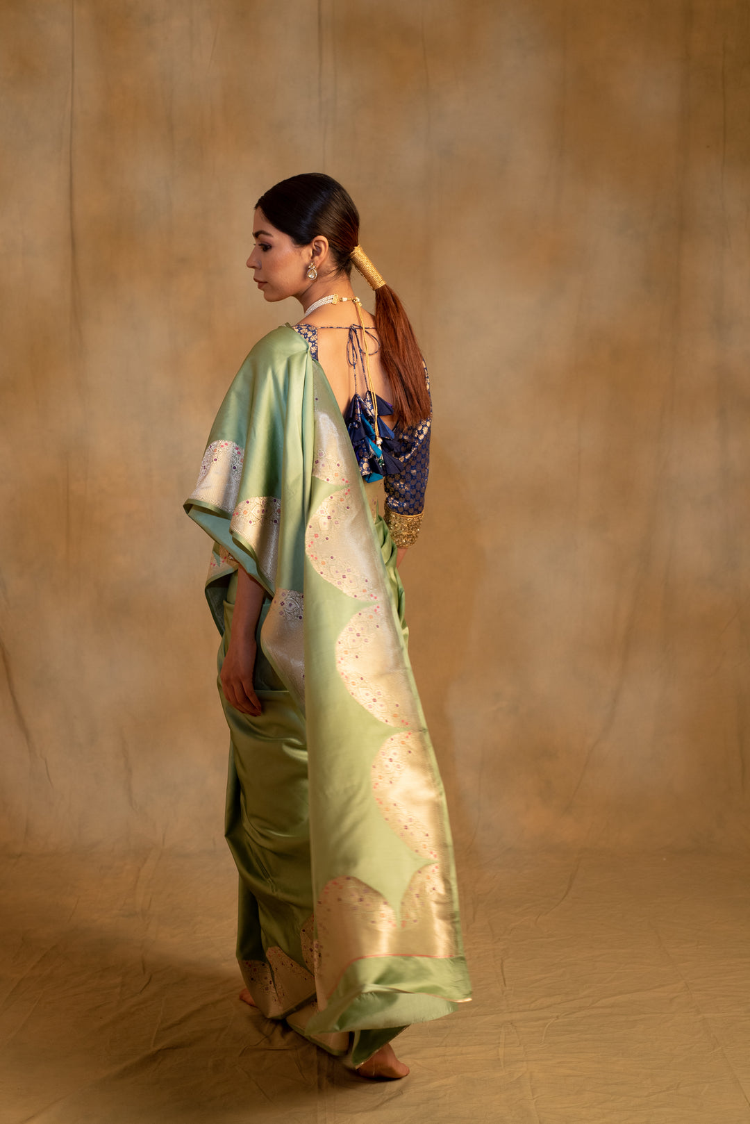 Bhagwati- Sage Green Silk Mashroo Saree