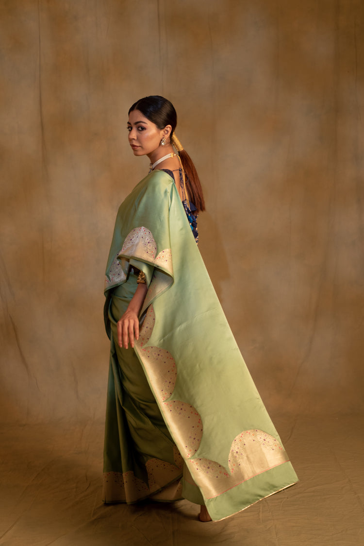 Bhagwati- Sage Green Silk Mashroo Saree