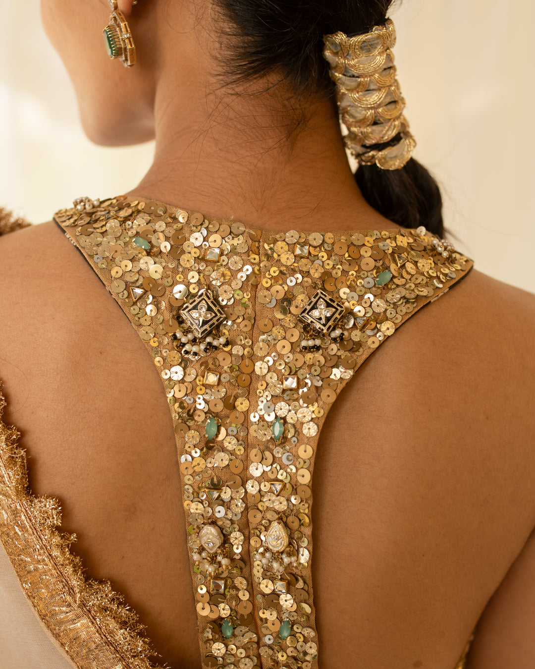 Tejasi - Gold Hand-Embroidered Sequin Blouse Priyanka Raajiv Tejasi - Gold Hand-Embroidered Sequin Blouse Priyanka Raajiv