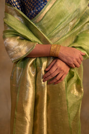 Sarhul- Sage Green Linen- Silk Organza Banarasi Saree